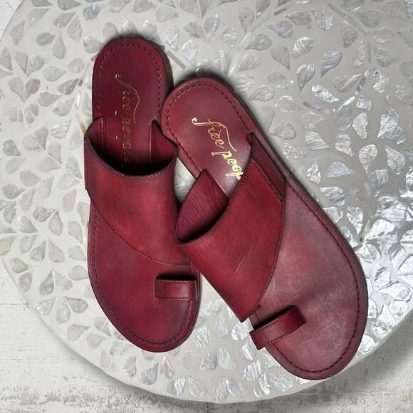 Free People Sant Antoni Slide Sandals Red Leather Toe Loop Slip-On EU 36.5 US 6. - Picture 9 of 13